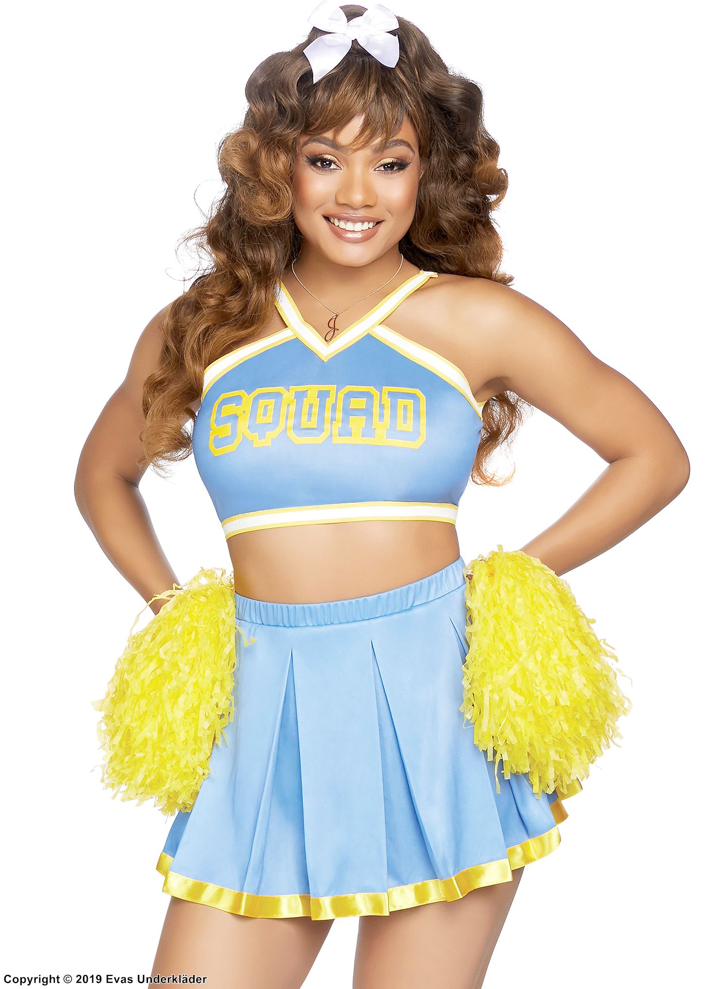 Cheerleader, Kostüm mit Top und Rock, Satin-Besatz, Plissee